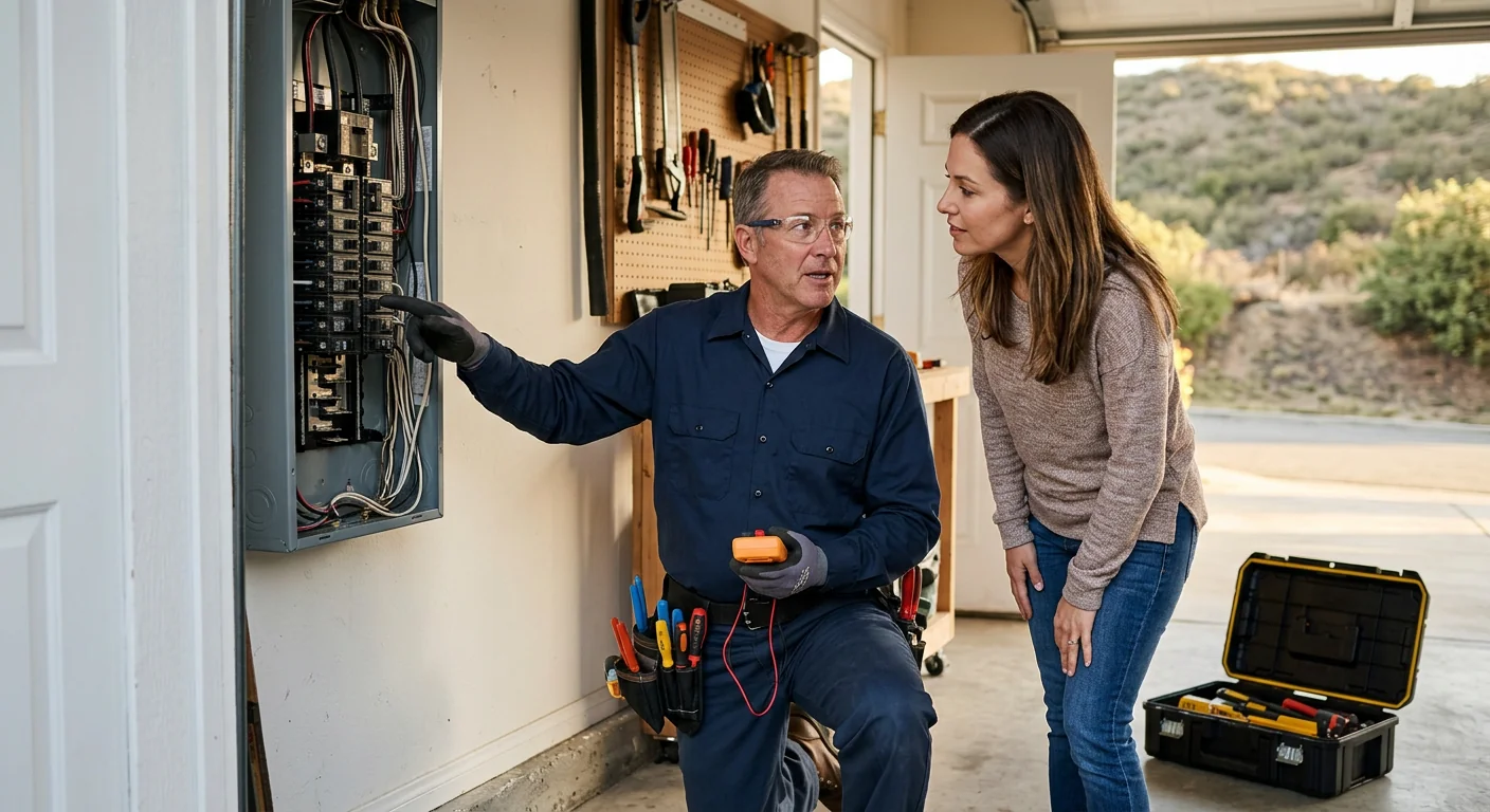 Electrician measuring load capacity on a residential electrical panel in Highland