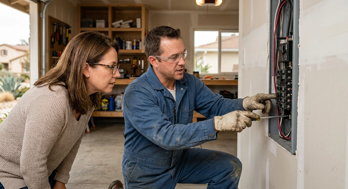Highland electrician reviewing a service request and scheduling a homeowner callback at a desk