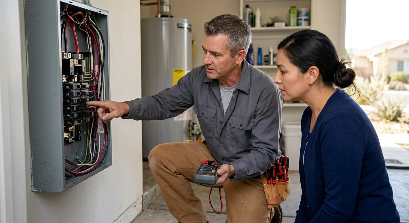 Electrician tracing a faulted circuit at a Highland home