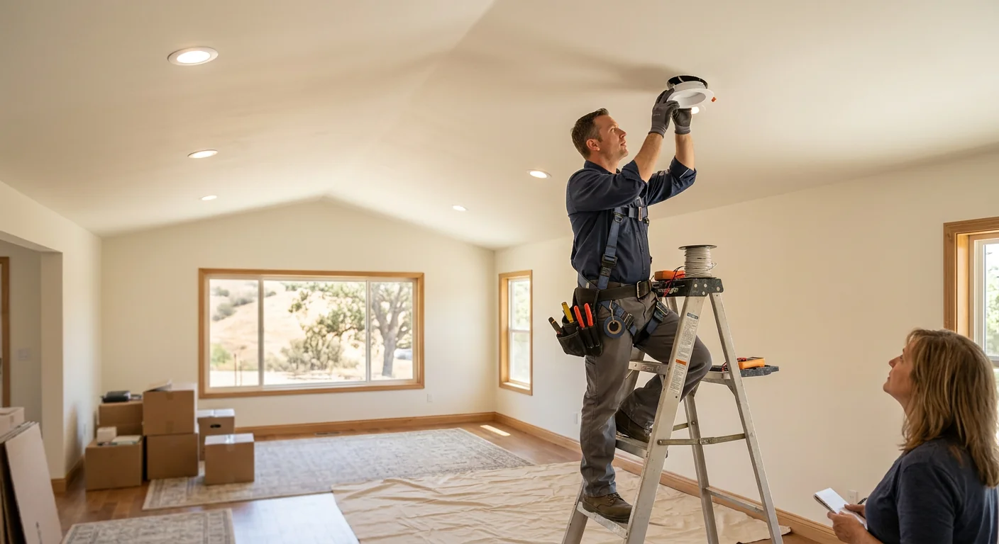 Clean recessed lighting layout across a freshly finished ceiling in Highland