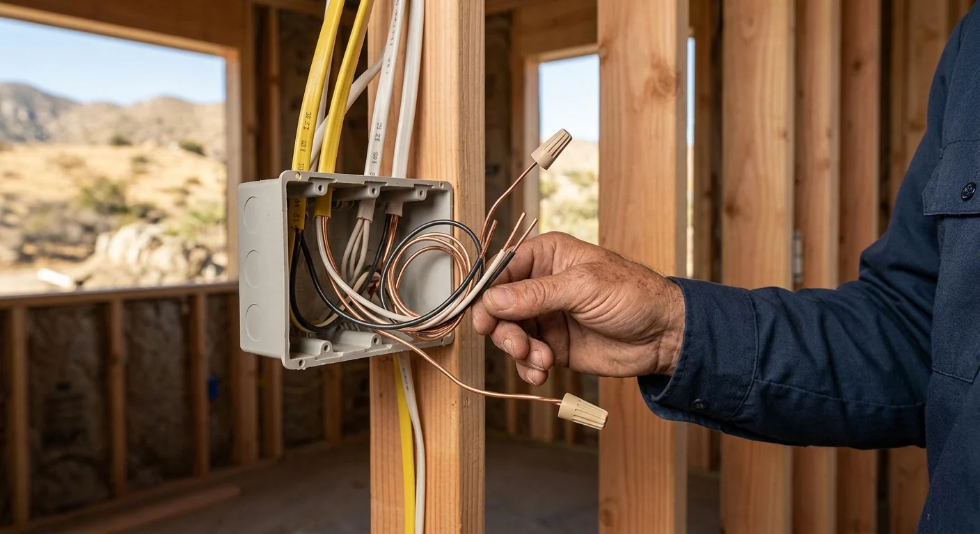 Neatly wired electrical outlet box prepared for installation in a Highland residence